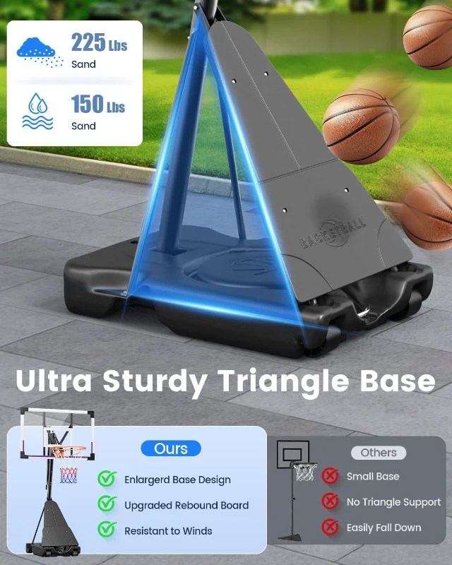 Portable Outdoor Basketball Hoop with 44/48"" Backboard – Quick Height Adjustment to 10ft, Mobile Base with Wheels for Court, Backyard or Driveway