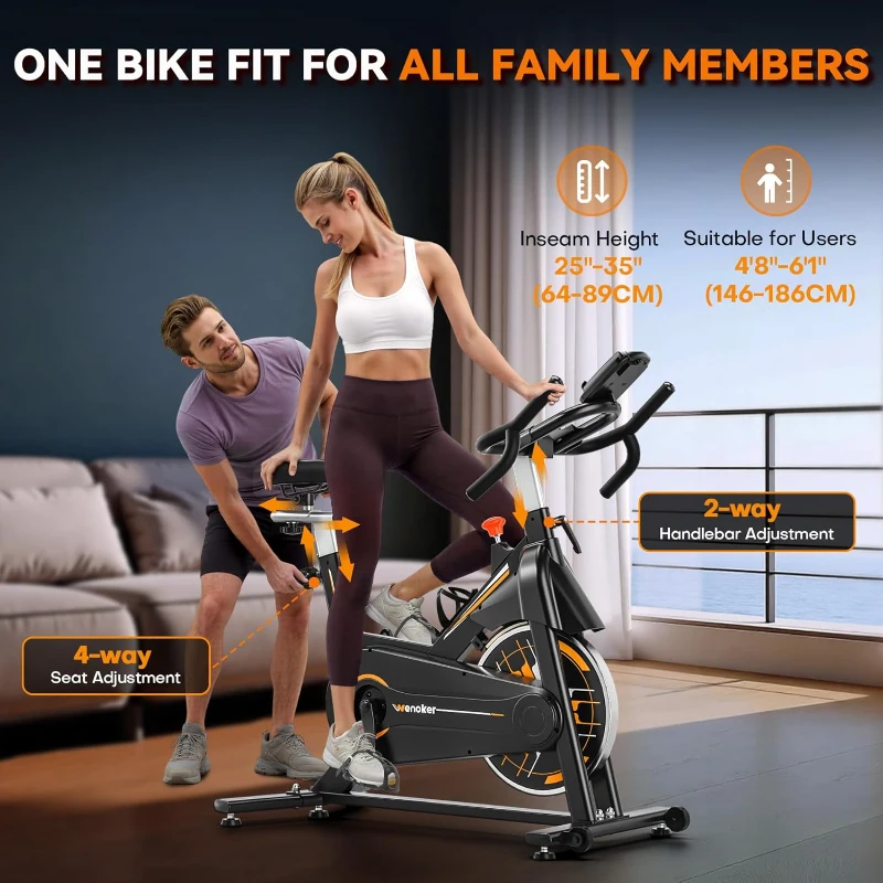 Wenoker Stationary Exercise Bike for Home — App-Compatible Indoor Bike with Silent Belt Drive, Heavy Flywheel, Multi-Grip Handlebars & Upgraded Digital Display
