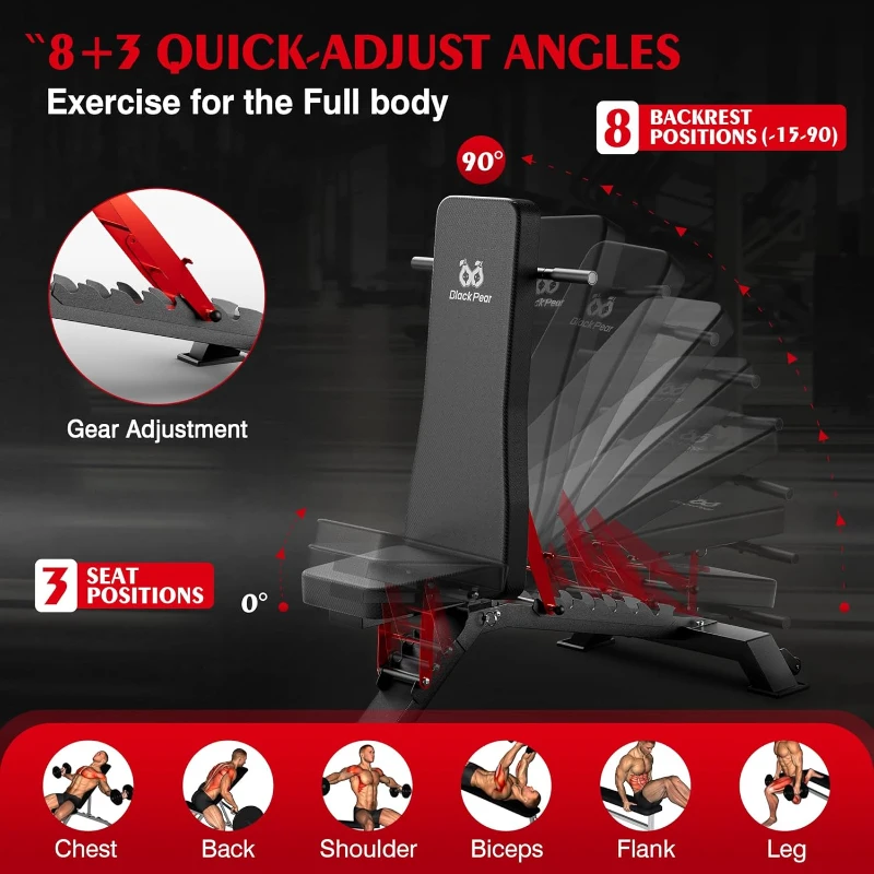 Adjustable Heavy-Duty Workout Bench – 1300 lb Capacity Incline/Flat/Decline Bench with Wheels and Quick Setup