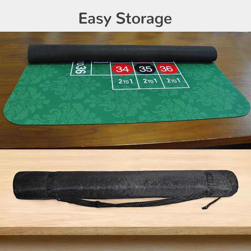 70"" x 35"" Upgraded Waterproof Casino Roulette Tabletop Layout Mat with Carrying Bag, Anti-Slip Rubber Roulette Game Cover for Parties and Game Nights