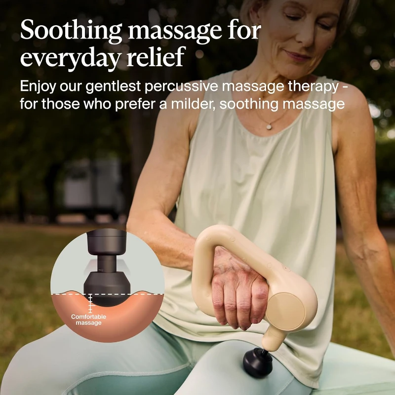 TheraGun Relief by Therabody — Lightweight, User-Friendly Percussion Massage Gun (Sand) with 3 Speeds & 3 Science-Backed Attachments for Everyday Pain Relief