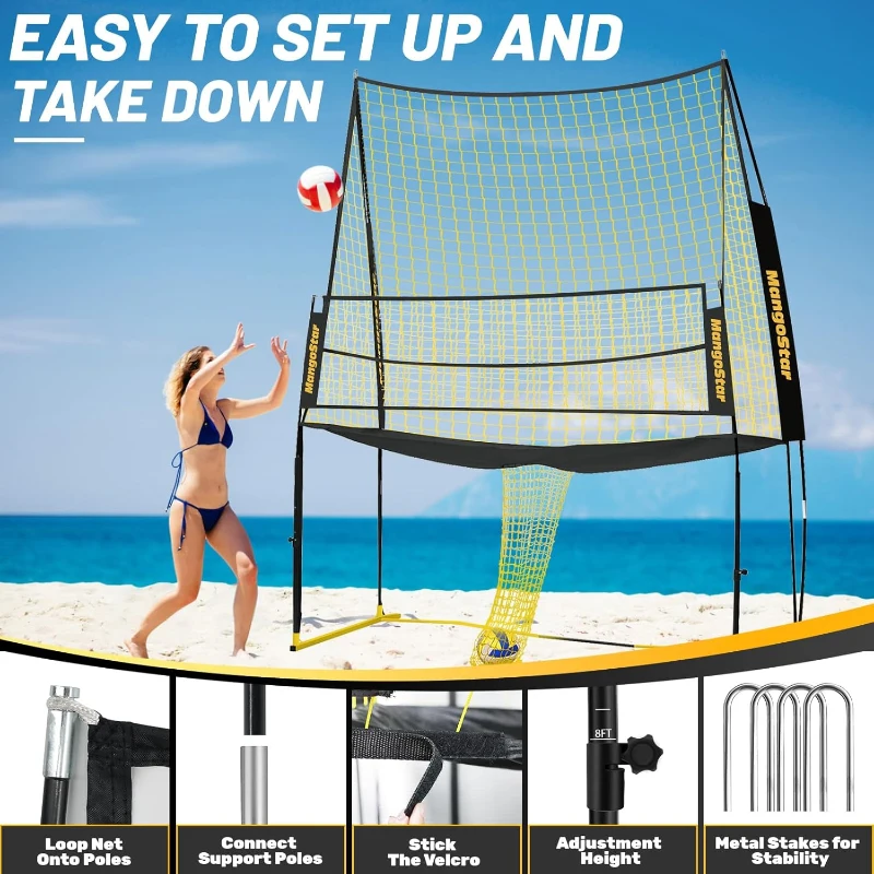 Mangostar Volleyball Training Net System (11 x 8 ft) — Freely Height-Adjustable 6.5–8 ft, Portable Indoor/Outdoor Practice Net for Serving, Setting & Spiking — Quick-Release, Easy Setup