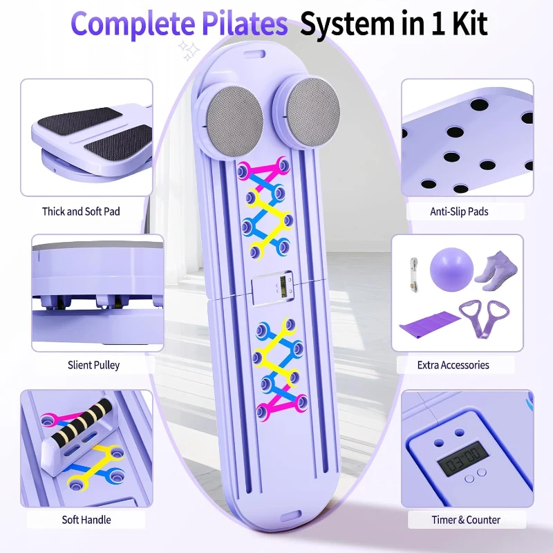 ORWIPO Foldable Pilates Reformer Board with Built-In Timer — Portable Multifunctional Home Pilates Machine