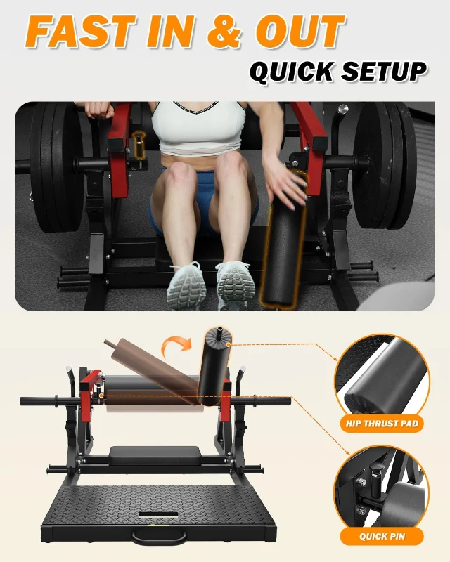 HT01 GOIMU Hip Thrust Machine — 800 lb Plate-Loaded Glute Drive with Band Pegs, Heavy-Duty Glute Bridge Machine with Weight Holder