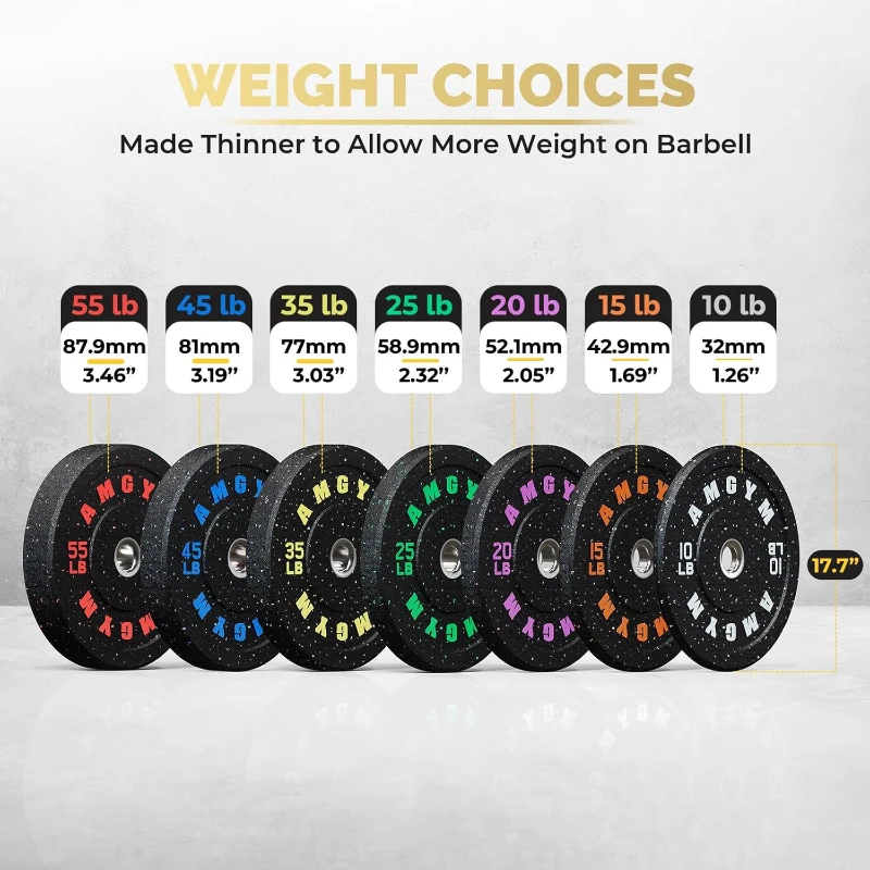 AMGYM 400 lb Bumper Plate Set — 2-Inch Olympic Rubber Plates, Recycled Rubber, Color-Coded