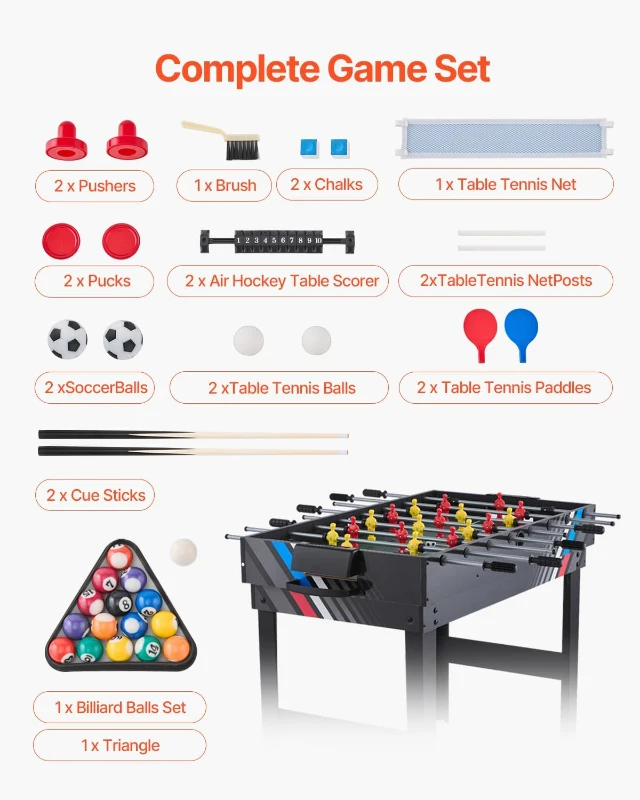 VEVOR 3-in-1/4-in-1 Combo Game Table (48""/54"") — Air Hockey, Ping Pong, Foosball & Billiards with Accessories