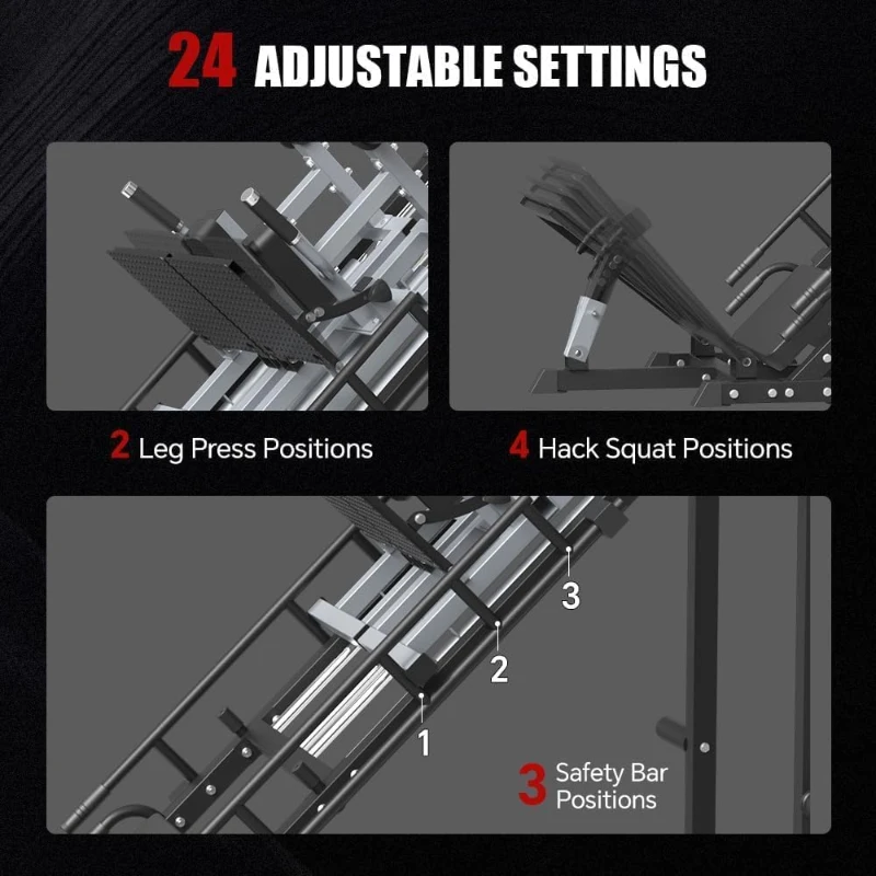 SPART 5-in-1 Iso Leg Press & Hack Squat Machine with Linear Bearing System, Adjustable Calf Raise, Commercial-Grade Leg Training Station with Plate Storage and Band Pegs