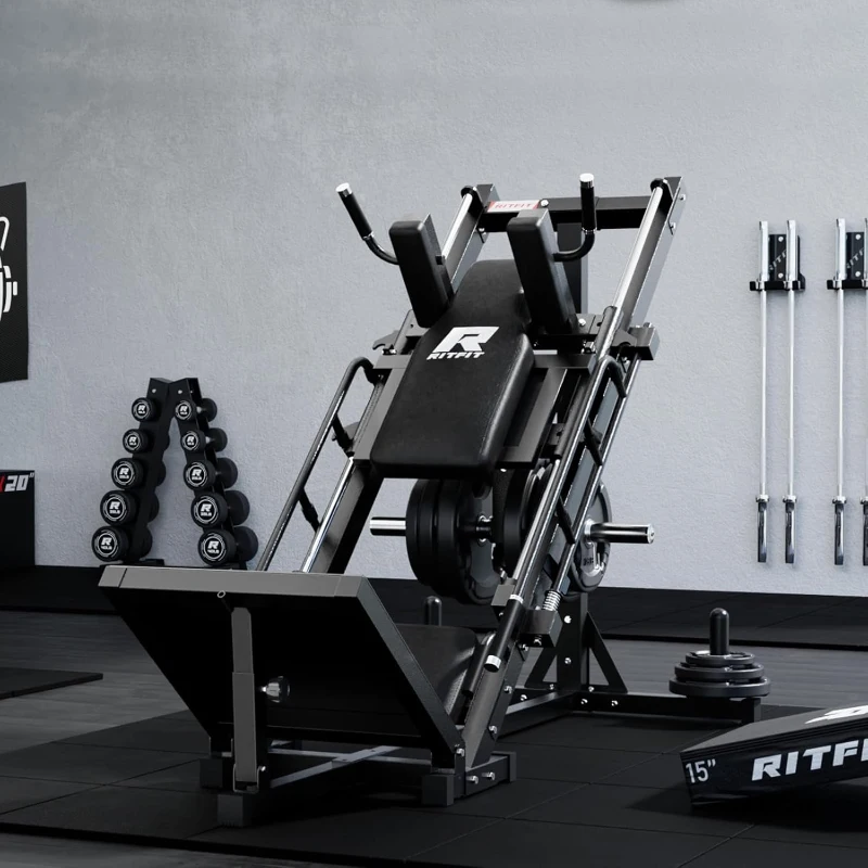 RitFit Leg Press & Hack Squat Machine – Adjustable Home Gym Plate-Loaded Trainer with Linear Bearings and Weight Storage