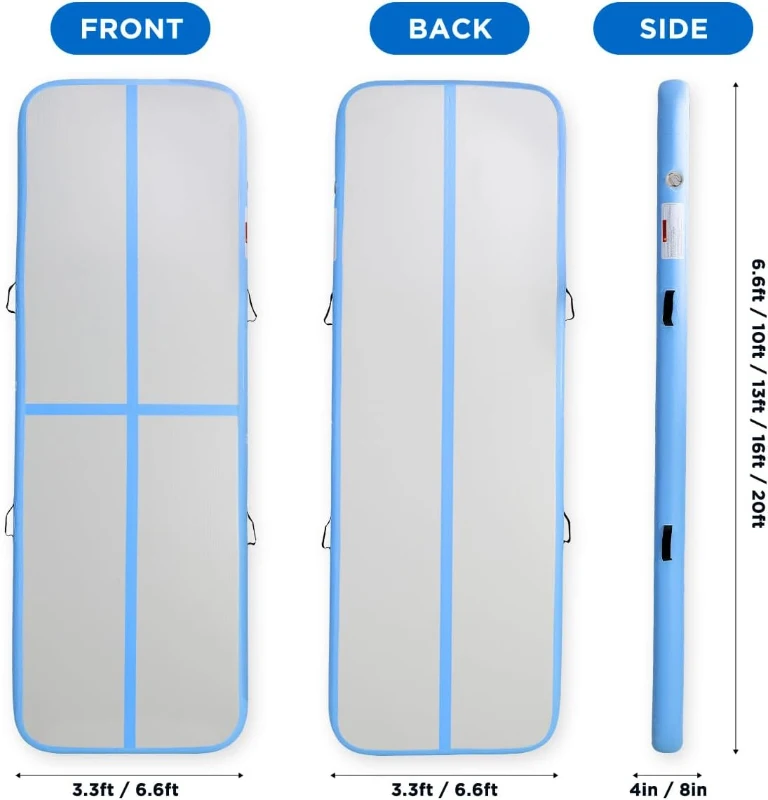 Inflatable Tumbling/Air Track Mat 6ft 10ft 13ft 16ft 20ft with Electric Pump — 4in or 8in Thickness for Home Training, Cheer, Yoga, Water & Beach