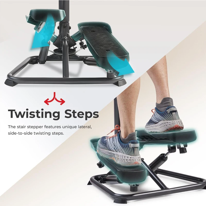 Sunny Health & Fitness Twist Stepper with Handlebar — Compact Low-Impact Cardio Stepper with Bluetooth App Connectivity