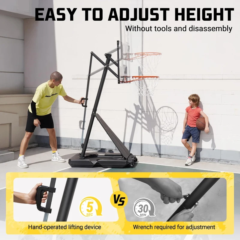 Aimking 44"" Shatterproof Backboard Basketball System, 4.8–10 ft Height-Adjustable Hoop for Youth, Teens & Adults (Indoor/Outdoor/Pool)
