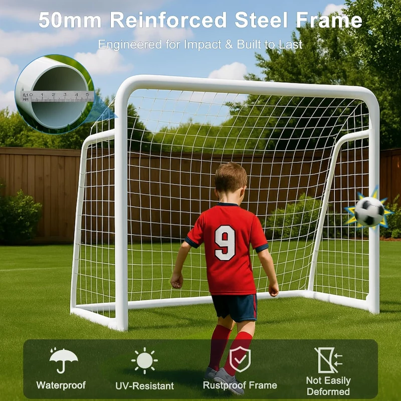 MOPHOTO Foldable Soccer Goals (6x4/8x6/10x6.5/12x6/16x7/18.5x6.5/21x7/24x8 ft) – 8x6 ft Collapsible Backyard Goal for Kids, Teens & Adults