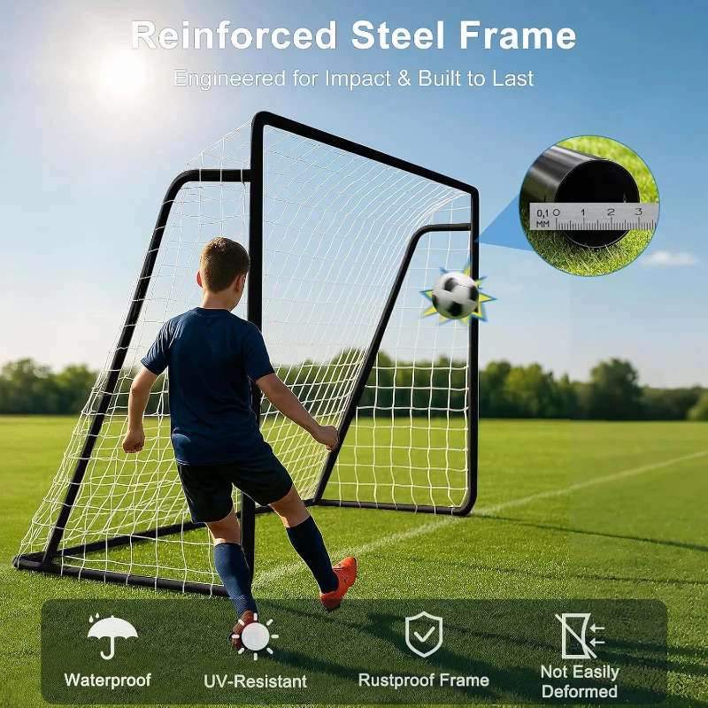 MOPHOTO Foldable Soccer Goal – Multiple Sizes (6x4, 8x6, 10x6.5, 12x6, 16x7, 18.5x6.5, 21x7, 24x8 ft) – Backyard Full-Size Training Goal for Teens & Adults