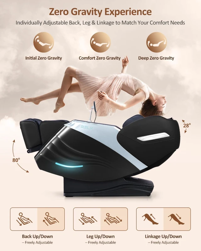 RELX 2026 Full-Body Massage Chair, 20 Modes Zero Gravity SL-Track Shiatsu with Built-in Heat, Airbag Body Scan, Deep Yoga Stretch, Extendable Calfrest and AI Voice Control (Black)