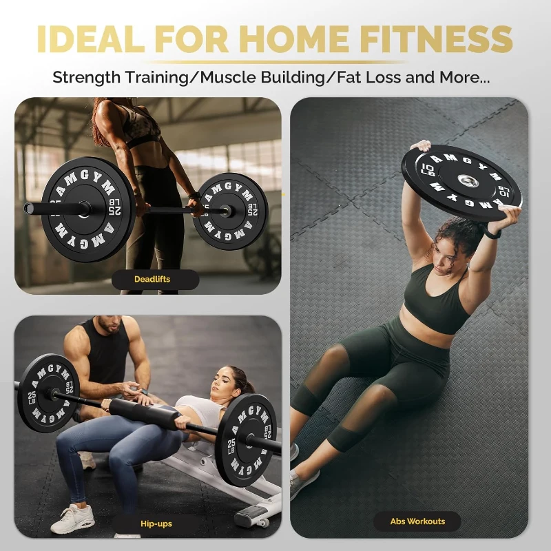 AMGYM 2-Inch Olympic Bumper Plate Bulk Set – Multi-Pair Rubber Plates for Home & Commercial Gyms