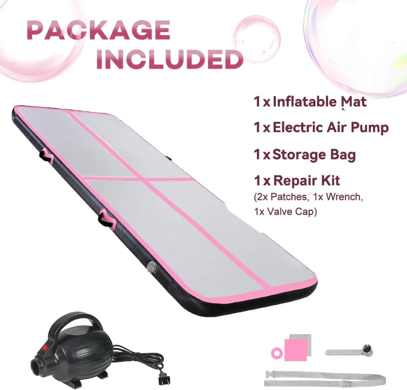 Air Tumble Track Mat with Electric Pump - Inflatable Gymnastics Mat 10ft/13ft/16ft/20ft, 4in or 8in Thick - Portable, Waterproof for Home Training, Cheer & Pool Use