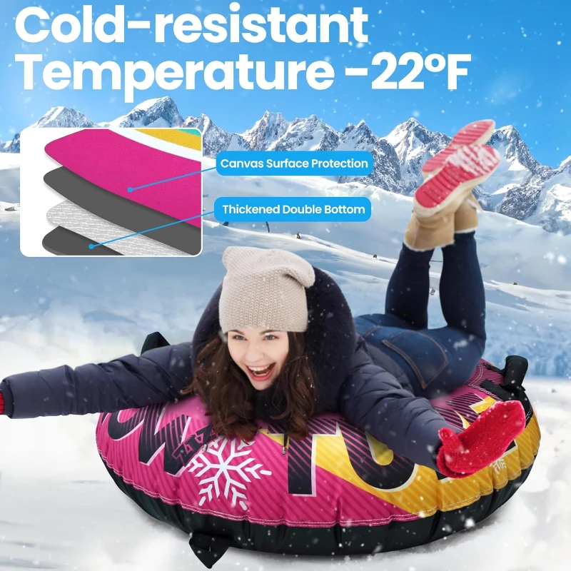 ZIZZ 48-inch Premium Canvas Inflatable Snow Tube — Heavy-Duty Winter Sled for Families