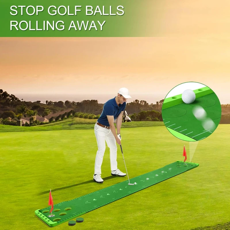 Sagsewful Golf Putting Pong Set – Foldable Crystal Velvet Putting Mat with Front Borders, 4 Balls, 2 Flags & Cups, Portable Bag – Indoor/Outdoor