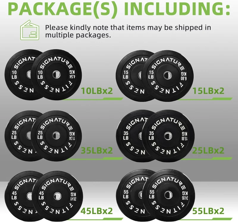 Fitvids Olympic Bumper Plates & Barbell Combo — 2-inch Weight Plates for Weightlifting and Strength Training, Multiple Package Choices