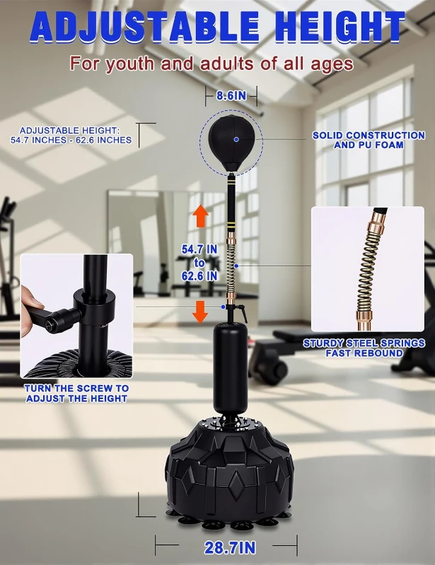 Adjustable Punching Bag with Stand – Boxing Training Bag for Teens & Adults, Boosts Speed, Reflexes & Endurance