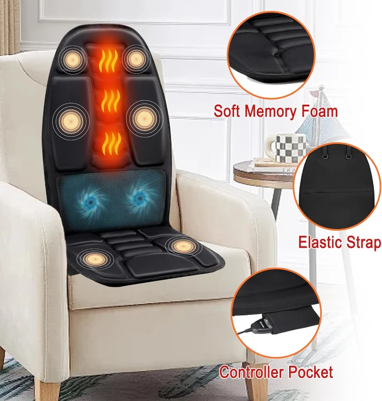 Heated and Cooled Massage Seat Cushion — Deep Vibration Therapy with Dual Adapters, Portable Chair Massager for Full-Body Comfort, Gift for Parents