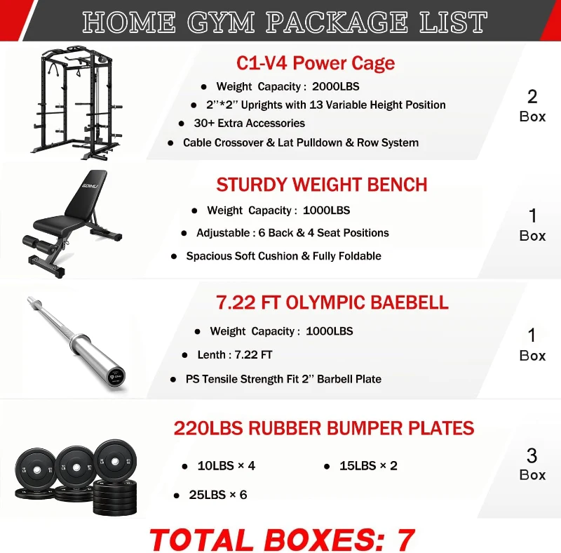 GOIMU C1-V4 Power Cage — 2000 lb Capacity Squat Rack with Lat Pulldown, Multi-Function Strength Cage with Extensive Attachments for Home Gym/Garage