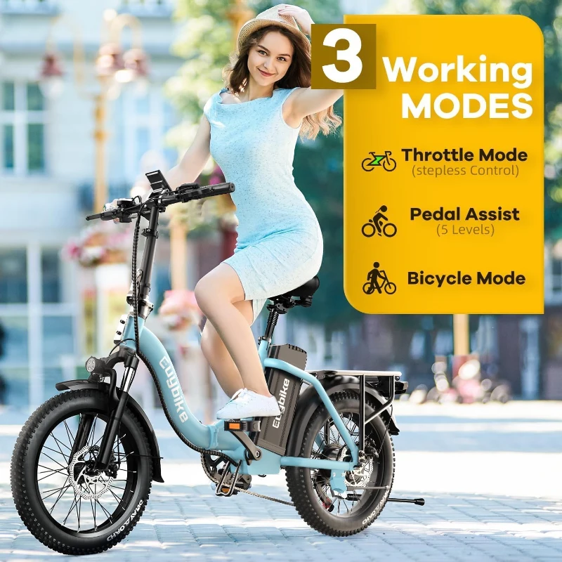 1000W Foldable Electric Bike – 48V 20Ah Removable Battery, 30+ MPH, Up to 80-Mile Range, 20"" Fat Tire Foldable E-Bike for Adults (Commute/Beach/Snow)