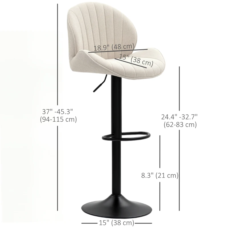 HOMCOM Bar Stools Set of 2, Swivel Barstools with Back, Adjustable Height and Footrest for Kitchen Island, Dining Room, Beige