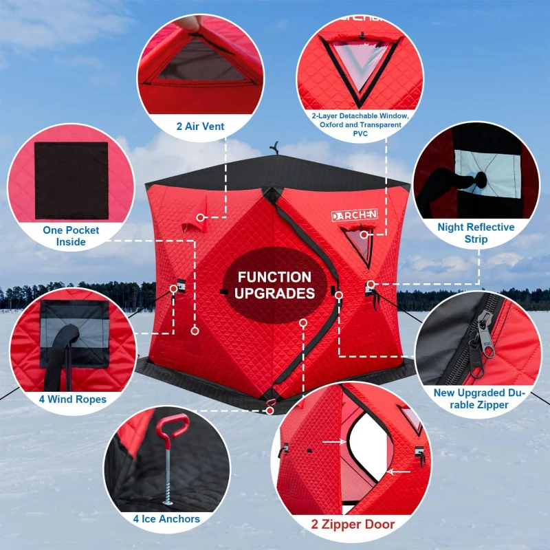 DARCHEN Insulated 3-Layer Pop-Up Ice Fishing Shanty for 3–4 People — Thermal Tent with Insulation Layer