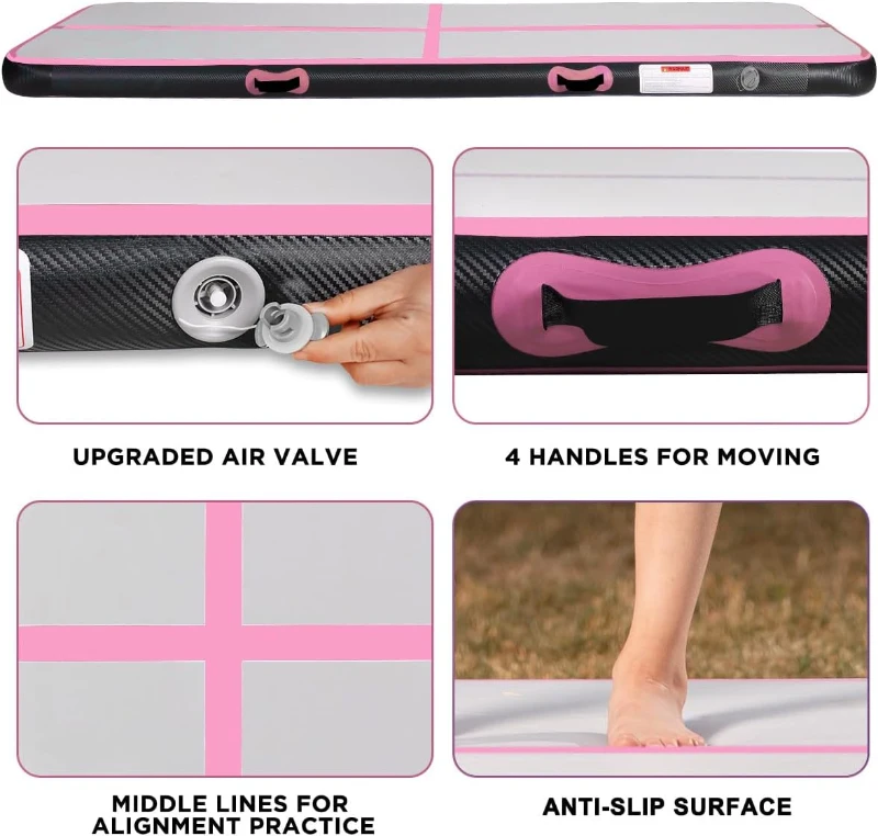 Air Tumble Track Mat with Electric Pump - Inflatable Gymnastics Mat 10ft/13ft/16ft/20ft, 4in or 8in Thick - Portable, Waterproof for Home Training, Cheer & Pool Use