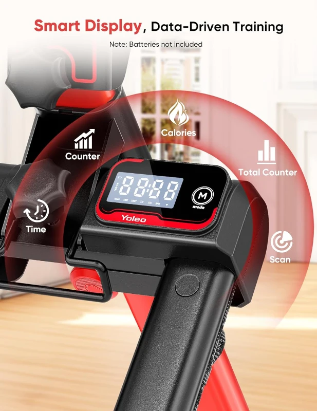 YOLEO Home Stair Stepper – Folding Adjustable Stair Climber with Oversized Pedals, 3 Workout Modes, Two-Height Handlebar, 90% Pre-Assembled with Caster Mat