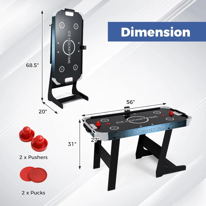 Goplus 56"" Foldable Air Hockey Table with 12V Motor, LED Digital Scoreboard, 2 Pucks & 2 Pushers – Home, Office, Game Room