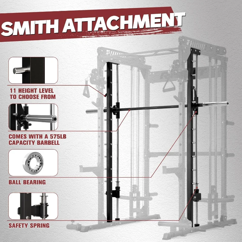 RitFit M1 & M1 Pro — Smith Machine with Cable Crossover System, Multi-Function Squat Rack Power Cage for Home Gyms