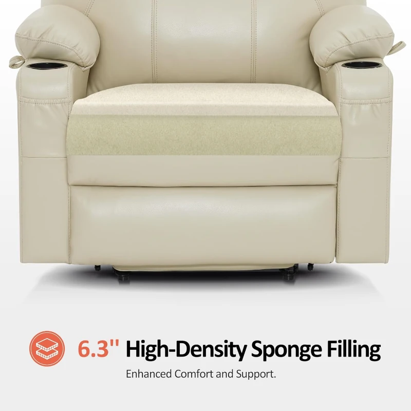 MCombo Extra Wide Power Lift Recliner Chair for Elderly R7045 - Medium-Wide Faux Leather Lift Chair with Heat & Massage, USB & Type-C Ports, Cup Holders (Cream White)