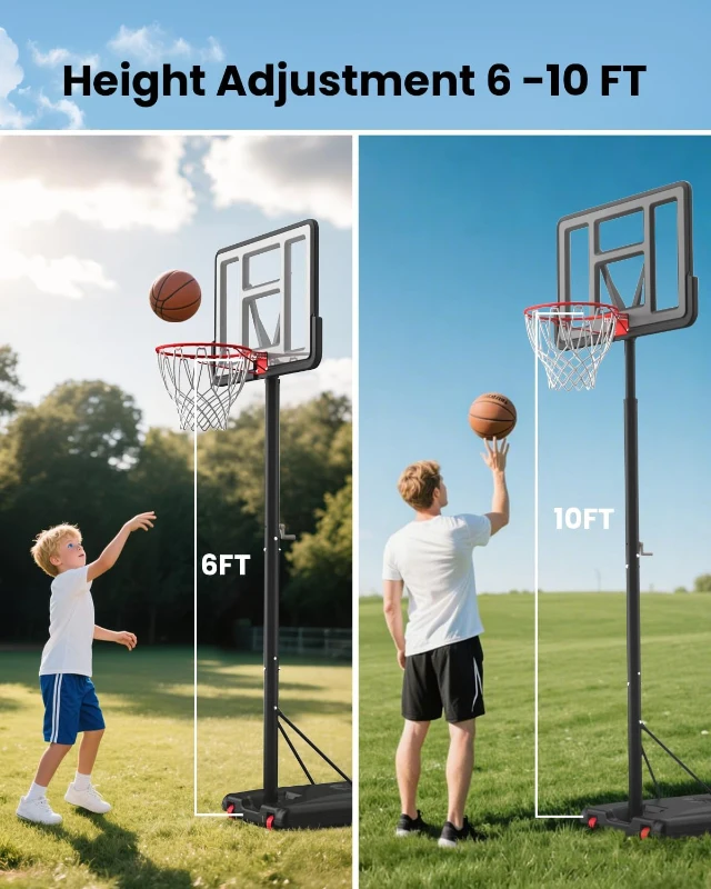 IGL Portable Adjustable Basketball Hoop System 5.6–10 ft, 44-Inch Outdoor Goal with PC Backboard — For Kids, Youth & Adults
