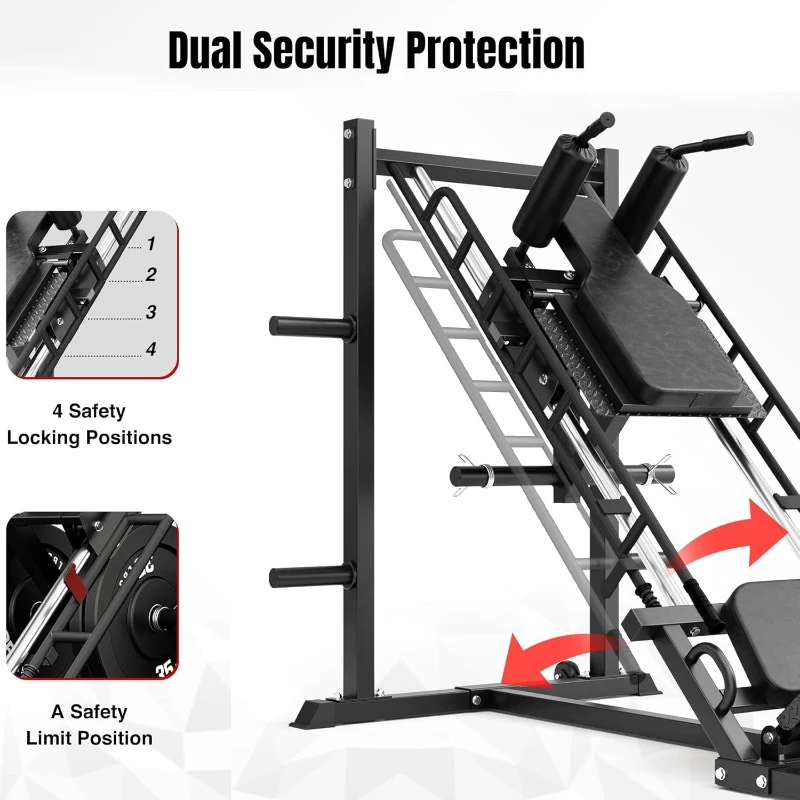 Dripex 2-in-1 Leg Press & Hack Squat Combo for Home Gym - Professional 45° Leg Press with Transport Wheels (Weight Plates Not Included)