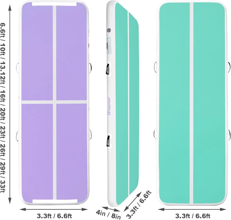 FBSPORT 20ft Inflatable Air Gymnastics Track Mat — 4/8 in Thick with Electric Pump for Home Training, Cheer, Yoga & Water