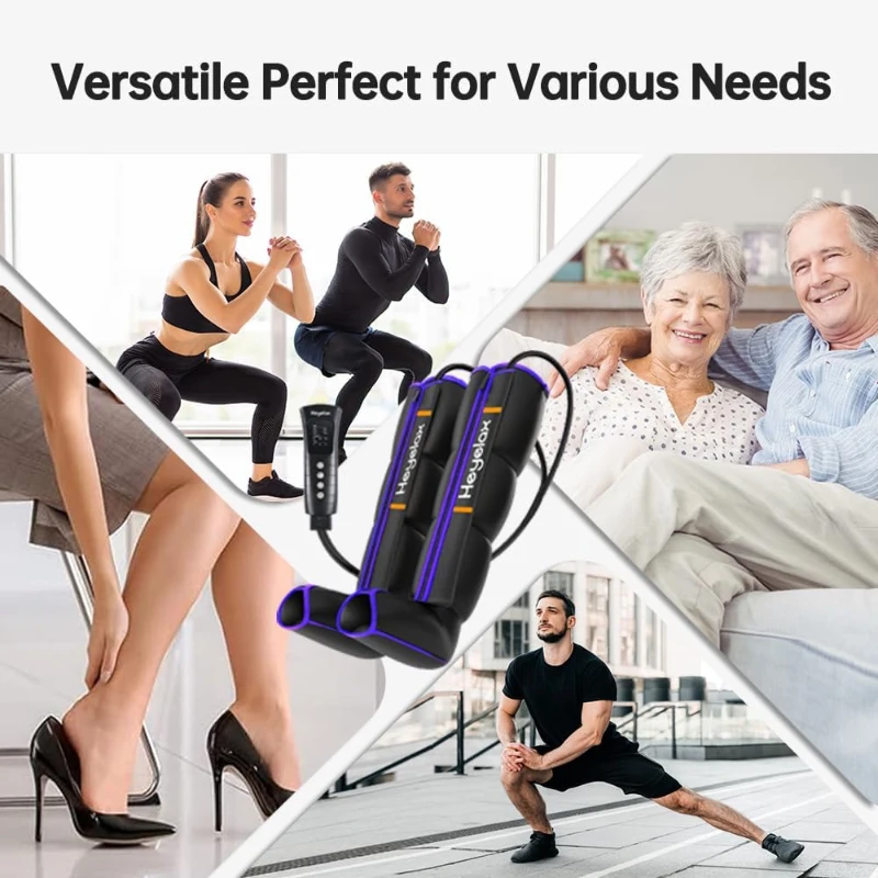 Heyelax Medical-Grade Air Compression Leg Massager for Circulation & Pain Relief, Full-Thigh to Foot Recovery Boots with Smart Sensors, 6 Modes, Memory & Fast Pump (Large)