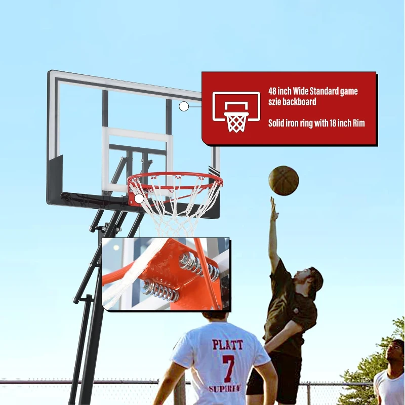 Portable Basketball Hoop with 44""/48"" Backboard, Stepless Crank Adjustment 5.3–10 ft, Heavy-Duty Outdoor/Indoor Goal System