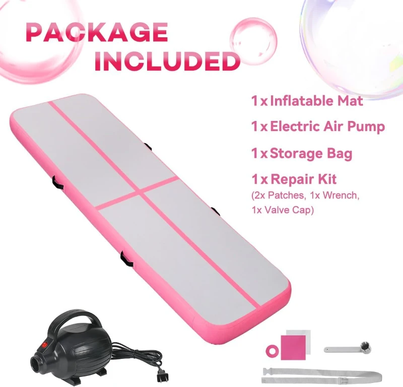 Inflatable Air Tumbling Mat – Available in 6/10/13/16/20 ft with 4in or 8in Thickness and Electric Pump, for Gymnastics, Cheer, Yoga, Beach & Pool