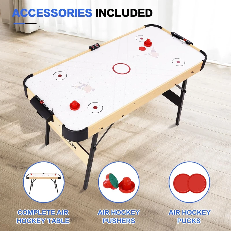 Foldable Air Hockey Table with 12V Motor and LED Electronic Scoreboard — Portable Indoor Game Set with 2 Pucks & 2 Pushers for Kids and Adults