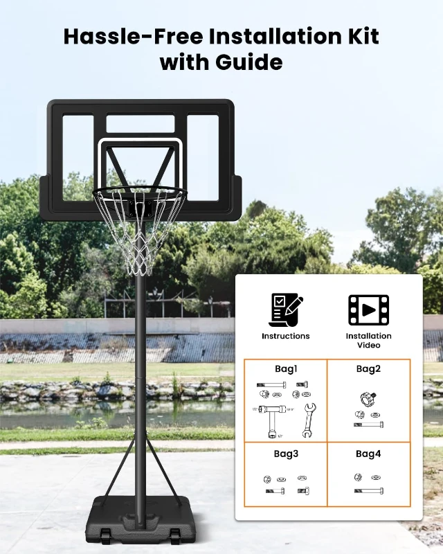 IGL Portable Basketball Hoop – 44"" PC Backboard, Height Adjustable 4.28–10 ft, Outdoor/Driveway Goal for Kids, Teens & Adults