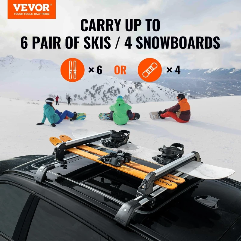 VEVOR Universal Car Roof Rack — 31.7 in Aluminum Ski & Snowboard Carrier with Lock