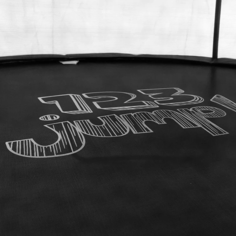 123JUMP by Skywalker — 10/12/14 ft Round Outdoor Trampoline with Enclosure & Ladder, ASTM F381-16 Certified, Spring Pad Cover & Heavy-Duty Jump Mat
