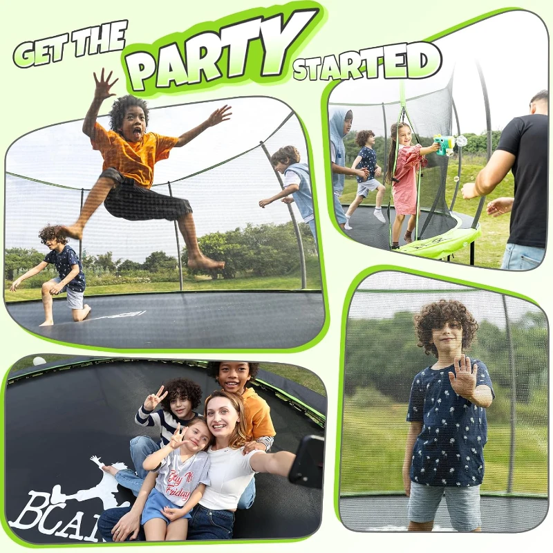 BCAN 8ft/10ft/12ft/14ft/15ft/16ft Safety-Enclosed Recreational Trampoline with Ladder — ASTM F381-16 Approved — Outdoor Trampoline for Kids & Adults