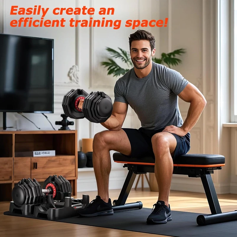 Adjustable Dumbbells Set of 2 — One-Hand Dial Adjustment, 16-in-1 (5–80 lb) Free Weights, Anti-Slip Knurled Handle, 25/55/80 lb Pair for Home Gym (Men & Women)