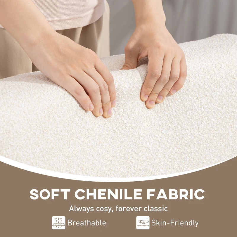 HOMCOM Accent Chair with Rubber Wood Frame, Wide Seat, Modern Chenille Bedroom Chair with Thick Cushion, Cream White