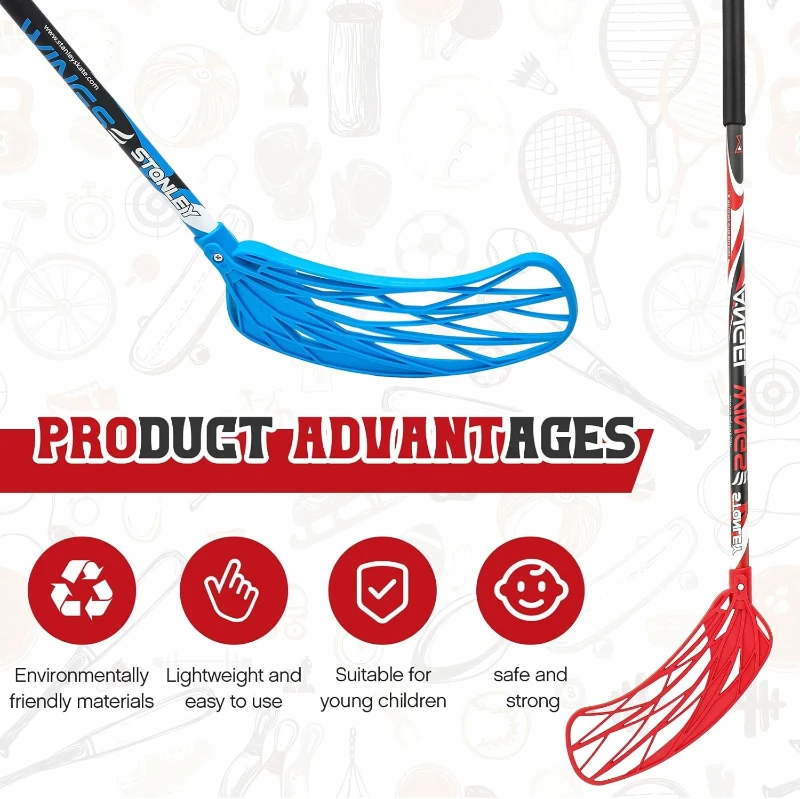 Leyndo 6-Pack Floorball Sticks – 95 cm (37.4"") Round Alloy Shaft Floorball Hockey Sticks, Red & Blue