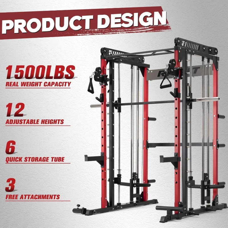 RitFit M1 & M1 Pro Smith Machine with Cable Crossover - Multi-Function Power Rack, Squat Cage and Accessory Package for Home Gym
