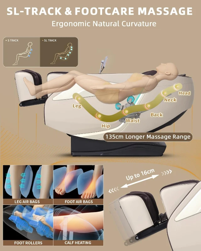 RelaxRelife Full-Body Zero Gravity Massage Chair – 4D Intelligent Shiatsu with Body Scan, SL-Track, Heated Back & Legs, AI Voice Control, Bluetooth Speaker, Airbags (Coffee)